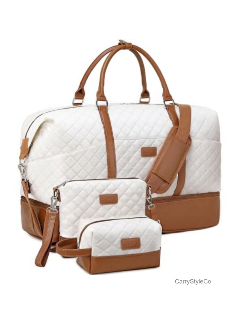 Large Travel Duffel Weekender Bag with Shoe Compartment & Toiletry Bags, Carry